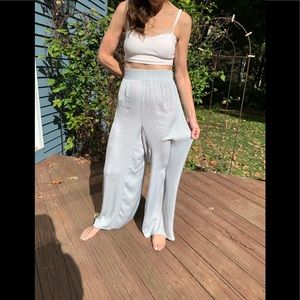 NWT silver lightweight lounge pants, wide leg